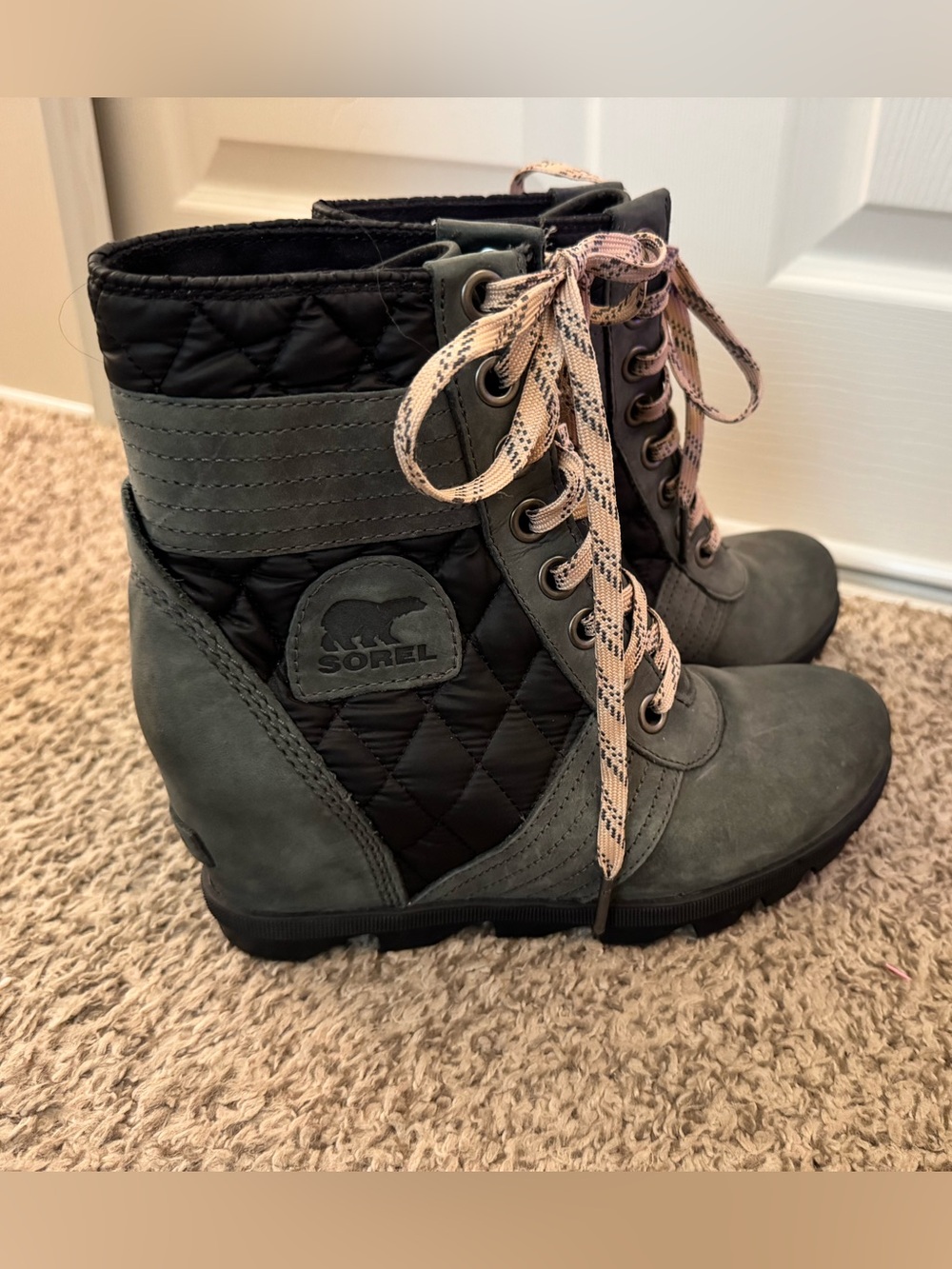 Sorel Lexie Wedge Hunter Green Lace Boots | Women’s 8
